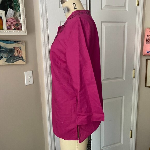 OLD NAVY Magenta LINEN Beaded Bohemian Hippie Lounge Tunic shirt *MEDIUM* - Picture 3 of 6